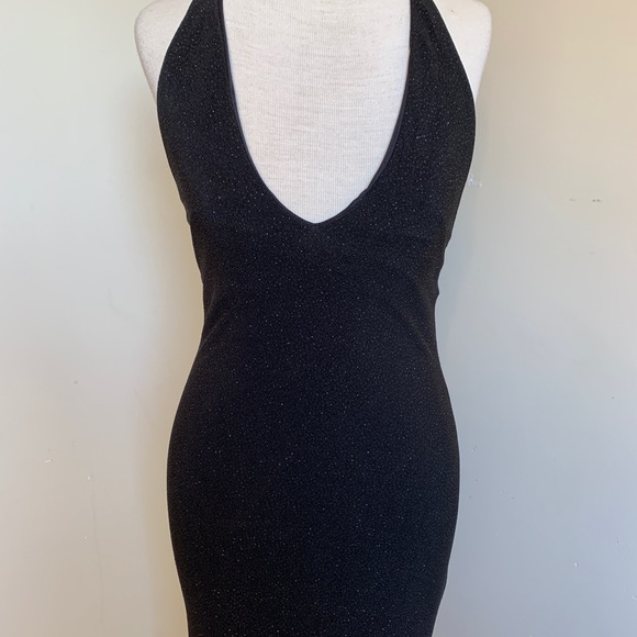 Slinky Backless Black Halter Evening Gown - Picture 4 of 9